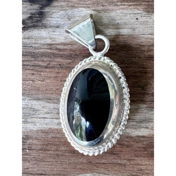Sterling Silver Pendant With Oval Onyx Red Jasper Gemstone Cabochonn reversible - Picture 1 of 8